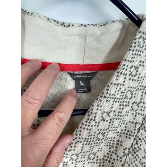 Eddie Bauer size L fleece pullover tunic in cream & grey. - Picture 6 of 8